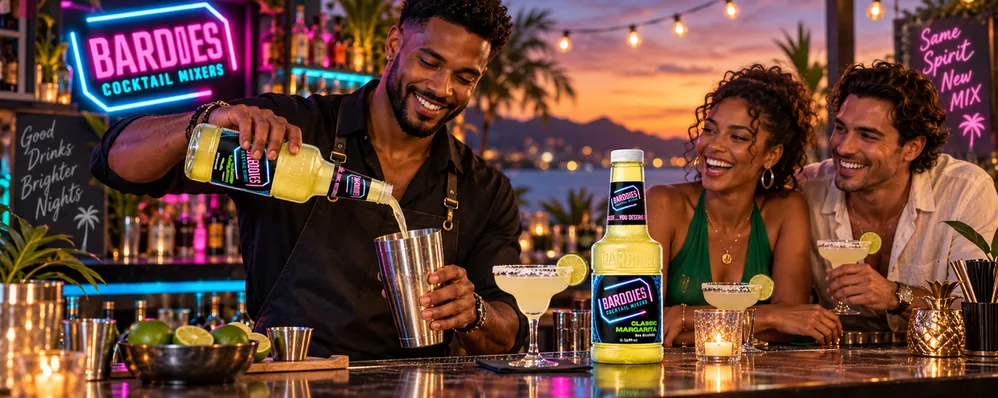 Barddies bartender pouring Classic Margarita at a rooftop bar