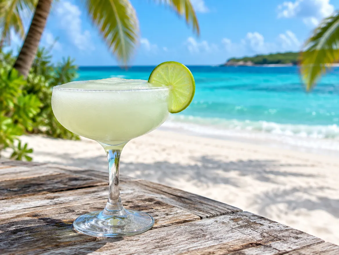 Classic daiquiri served up in a chilled coupe with a lime wheel